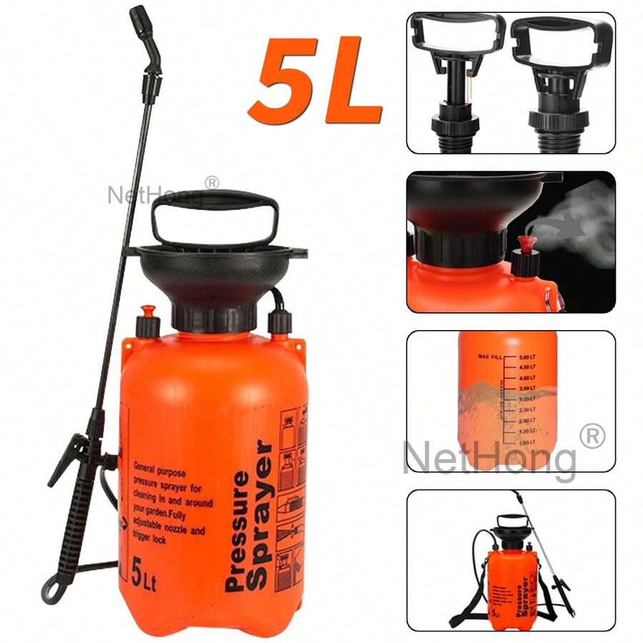 5L Garden Pressure Sprayer – Portable Hand Pump Chemical Spray Bottle NEW - Orange - View 1