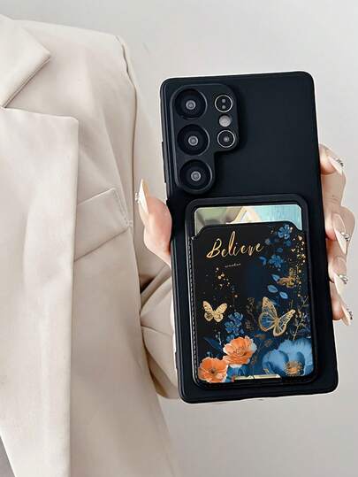 1个黑色TPU纯色防震手机壳和1个黑色蝴蝶图案粘性卡套，兼容三星A14/A54/A56/A31 4G/A23、OPPO A98、S24、S25 Ultra、红米A5、13C、14C、红米Note 14、15 Pro 4G、红米K60 Ultra。