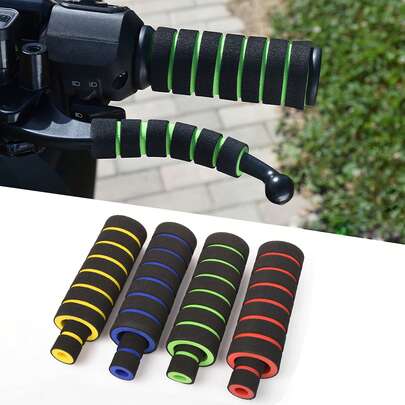 4pcs/Set Heavy Duty Comfortable Anti-Slip Motorcycle Handlebar Grips And Brake Lever Covers - Black, Green, Yellow Striped, Thickened, Suitable For Bicycle, Motorcycle And Moped - Enhance Handling