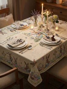 1 pièce/Chemin de table rétro Macaron Lapin, Œuf de Pâques et Floral, Nappe en polyester durable de style vintage, Décoré avec des motifs mignons de lapin, d'œuf et de fleurs, Convient pour le brunch de jardin de Pâques, les fêtes de printemps en extérieur, les rassemblements familiaux, la décoration de table familiale et les célébrations de fêtes. - Multicolore - Voir 5