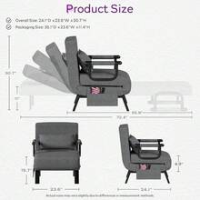 Sleep Chair Bed, Comfy Convertible Sleeper Chairs For Adults, 5 In 1 Folding Sofa Bed With Adjustable Backrest & Side Pockets & Pillow, Cozy Small Couch For Small Spaces, Office (Dark Grey) - Màu xám đen - Xem 3