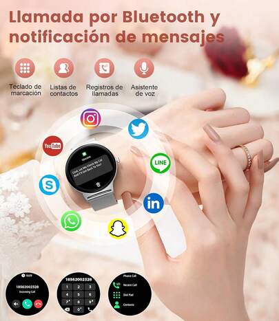 Reloj Inteligente Mujer con Llamadas Bluetooth Llamadas, 1.19" AMOLED Smartwatch Mujer con Función Femenina 100+Modos Deportivos Pulsómetro, Sueño, Impermeable IP68 para iOS Android Oro