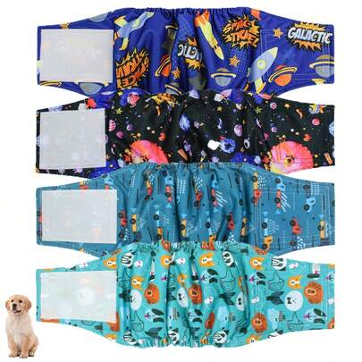 4片装可水洗狗狗尿布 - 可调节尺寸，透气面料，专为雄性幼犬生理期设计