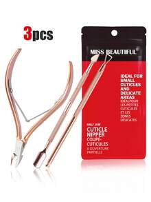 3pcs Stainless Steel Nail Care Set, Includes Nail Clipper, Nail Cutter, Nail Care Tools, Cuticle Remover, Nail File, Manicure & Pedicure Set (Rose Gold) - Gold - View 7