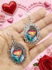 suteyi A Pair Of Unique Heart-Shaped Beach-Themed Valentine's Day Earrings, A Romantic Gift Accessory For Couples. - Silver - View 3