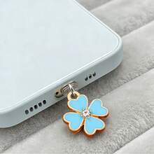 Nút bịt cổng điện thoại hình cỏ ba lá may mắn thời trang NYC, chất liệu kép hợp kim + PVC, bảo vệ cổng điện thoại đa năng, quà tặng cho mẹ, gia đình, bạn bè, trẻ em, sinh nhật, ngày lễ, phụ kiện điện thoại, bùa may mắn. - Màu xanh nhạt - Xem 2