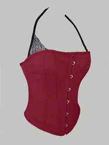 Apperloth A Sexy Burgundy Tight Bustier, Backless Spaghetti Strap Cropped Tank Top With Front Hook Closure And Tie-Back Design, Boned Waist Shaping, Suitable For Women's Valentine's Day And Holiday Wear - Burgundy - View 6