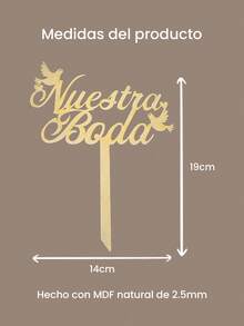 Cake Topper para Pastel de Boda "Nuestra Boda" con palomas Decoración Elegante en Madera MDF Natural – Cake Topper para Novios, Bodas, Aniversarios - Café integral - Ver 2