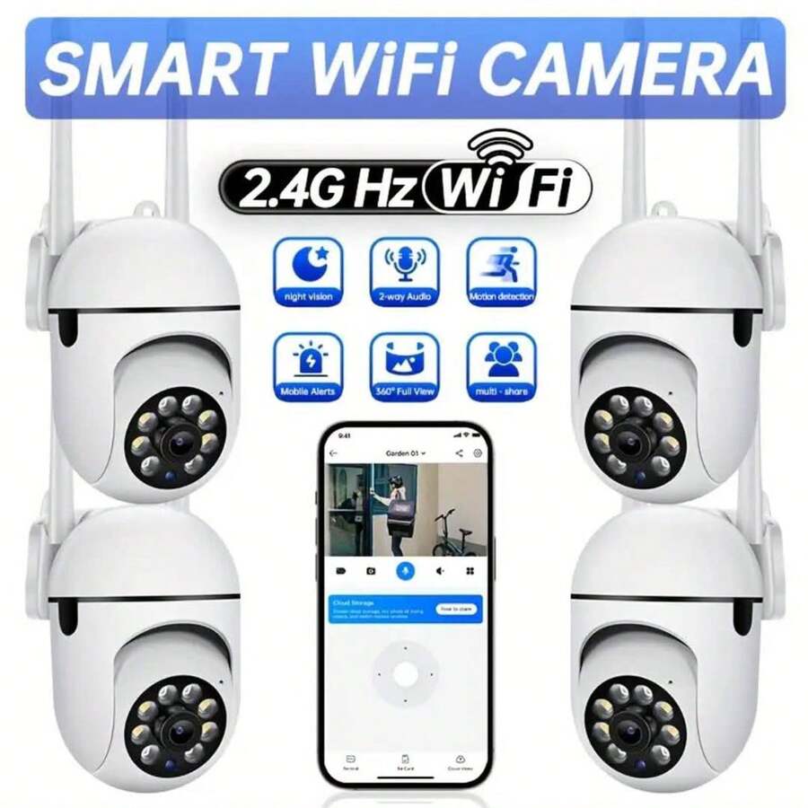 1/2/4pcs 2.4G WiFi Smart Home Security Camera, Wireless Video Monitoring Network Camera, Indoor Security Surveillance, Home Wireless Tracking Alarm Pan-Tilt, Two-Way Audio, Auto Tracking, Night Vision, Mobile Intercom, USB Power, Ideal Choice For Home Security