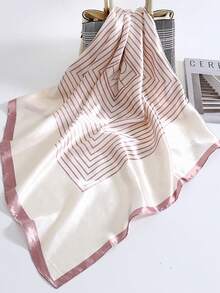 Women's Scarf With Elegant Geometric Print And Satin Finish, 90cm X 90cm - Beis - Ver 9