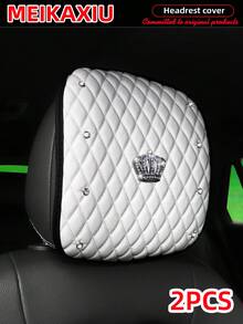 MEIKAXIU 1/2pcs Soft Leather Embroidered Rhinestone Bling Bling Crown Car Headrest Cover, Comfortable Car Decor Accessories - Soft Leather Crown Headrest Cushion - View 14