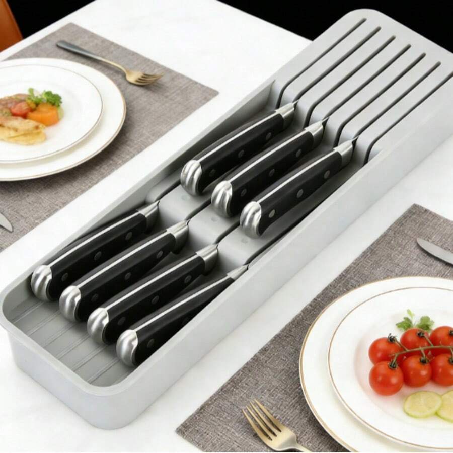1pc Multifunctional Kitchen Drain Knife Holder Organizer Rack, Plastic Knife Box - Multicolor - View 1