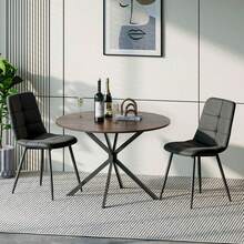 Dining Table And Chairs Set Of 2, Brown Folding Round Dining Table With 2 Black Linen Fabric Chairs For Dining Room, Kitchen, Living Room - Wood Grain Table + 2 Black Linen Chairs - View 12