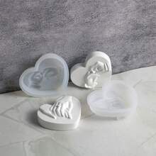 1个3D心形蜡烛模具，手工皂、蜡、粘土、石膏和树脂浇铸硅胶模具，适用于DIY婚礼装饰、派对装饰、浪漫家居装饰、情人节礼物 - 白色 - 查看 4