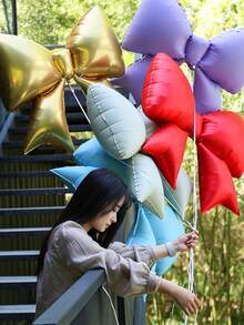 2/6pcs Large Matte Cream Blue, Gold, Red, Purple, Pink Bow-Shaped Foil Balloons, Suitable For Birthday Party, Anniversary, Wedding, Valentine's Day, Baby Shower, Bridal Shower, Mother's Day Party Decoration - Multicolor - View 2