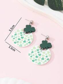 一对圣帕特里克节三叶草印花珐琅仿陶瓷质感时尚耳环，节日派对完美礼物