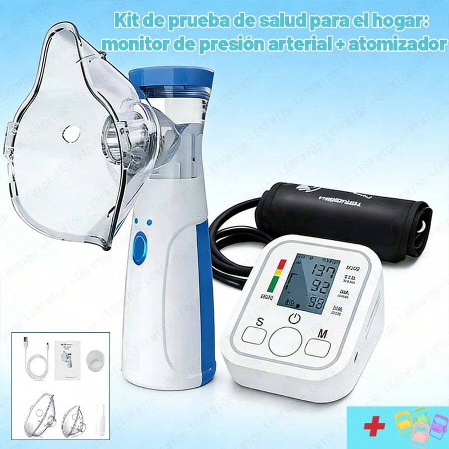 LÈRFM [MXBTG-]Monitor de presión arterial + atomizador, alimentado por USB, una tecla de inicio, operación simple, detección de salud en el hogar de dos piezas - Modelo-1 - Ver 1