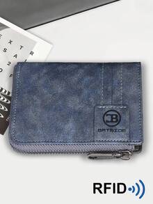 RFID Classic Men's Business Wallet, Vintage Zipper Short Wallet With Multiple Card Slots, Embossed Credit Card Holder - Multicolor - View 5