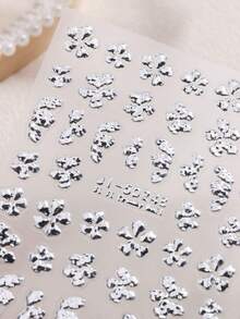 Silver Embossed 5D Nail Stickers Silverly Metal Petals Butterfly Acrylic Spring Summer Flower Sliders Nail Decoration Y2K Valentine's Day Nail Art Supplies DIY Nails - Silver - View 5