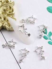 10Pcs/Pack Japanese And Korean Style Lz Internet Celebrity New Nail Art Alloy Decoration With Rhinestone Star Pendant For Diy Nail Decoration Nail Charms Nail Gems Nail Supplies Nails - Bạc - Xem 8