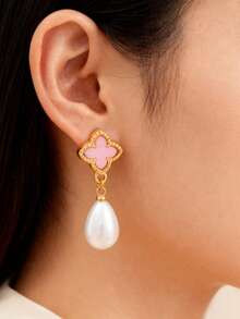 经典欧美风格四叶草仿珍珠吊坠耳环，适合日常佩戴 - 四葉草耳環 - 查看 8