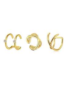 3pcs/Set Women's Clip-On Earrings, No Piercing Needed, Gold Plated Cartilage Earrings, Fake Earrings, Lightweight & Elegant Gift - Silver/Gold - View 14