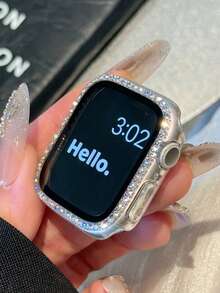 2件套时尚闪亮水钻装饰手表壳，男女通用，二合一超薄钢化玻璃屏幕保护膜+表壳，适用于 40/41/42/44/45/46/49毫米表壳，适用于 Series Ultra/SE/11/10/9/8/7/6/5/4，透明+彩色 - 透明+七彩 - 查看 3