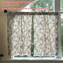 1 件蓝色玫瑰花朵短窗帘，复古印花，白色蕾丝边，适合乡村风格的窗户、厨房、咖啡厅、复古房间装饰、摄影、家居装饰