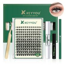 Kit de Extensión de Pestañas DIY KEYYOU - Set Profesional 144 Pestañas Clúster + Adhesivo Profesional, Removedor, Cepillos y Accesorios para Extensiones Seguras en Casa​ - Pestañas Ojos de Gato - Ver 11