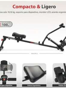 S unn y H eal th & Fitn ess Máquina de Remo Ajustable Compacta con 12 Niveles de Resistencia Ajustable con Aplicación SunnyFit® Opcional Conectividad Bluetooth Mejorada - Negro - Ver 3