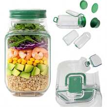 Green Salad Container, Mason Jar With Side Opening And Leak-Proof Lid, Microwave/Dishwasher/Fridge - Sealed Salad Container With Dressing Pot, Stackable Creative Design, Suitable For Meal Prep, Lunch, Dinner, Office Use, Salad Pod, Vertical Layering Salad Pod - Multicolor - View 11