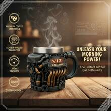 Retro Engine Coffee Mug, V8 Engines Stainless Steel Cup, Personalized Double Wall Insulation Car Mug With Handle Perfect For Father's Day, Christmas, Husband, Mechanic, Car Enthusiast(1pc) - Multicolor - View 9