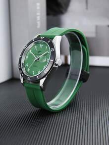 RICECGO 1 件男士运动石英表，活力硅胶表带，黑色表圈带日历窗口，个性化刻度设计，百搭休闲街头风腕表