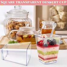 5盎司小方形透明甜点杯，带盖和甜点勺，适用于甜点、开胃菜、布丁、提拉米苏、冰淇淋、酸奶等。 - 彩色 - 查看 5