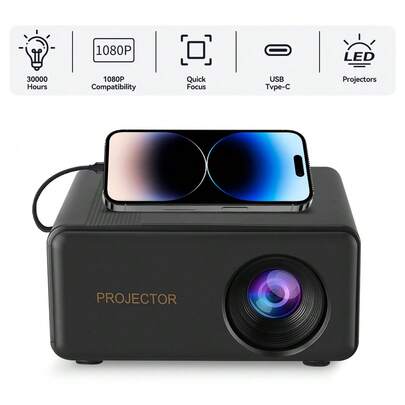 1080P HD Wired Smartphone Mirroring Compact Home Theater Mini Projector - A Complete Set With Adapter, Remote Control, And User Manual, Suitable For Living Room