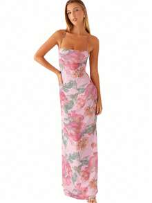 Women's Summer Boho Floral Print Cami Dress Bodycon Long Maxi Dress Spaghetti Straps Sleeveless Square Neck Self-Tie Lace Up Backless Cocktail Party Dresses Beach Dress - Màu tím  Violet - Xem 10