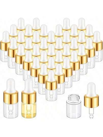 1个迷你玻璃滴管瓶，0.07盎司大容量，金色透明精油瓶，小型酊剂样品瓶，带盖香水液体瓶，旅行装，仅限手洗，无香型，圆形，便携式配件收纳