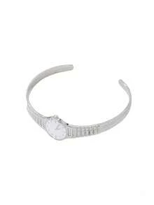 2pcs Fashion Creative Textured Watch Design Open Bangle Bracelet - No Gift Box - Classic Daily Accessory - one-size - View 4