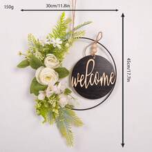 1 pieza Corona floral artificial, corona de aro floral de primavera/verano, corona circular de hierro con flores y hojas artificiales, decoración de bienvenida para pared, puerta, ventana, decoración del hogar, adorno colgante para boda - Multicolor - Ver 33
