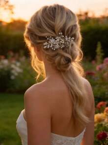 1件优雅花卉水晶女士发梳，浪漫新娘婚礼头饰，公主派对装饰发饰，伴娘发饰 - 彩色 - 查看 7