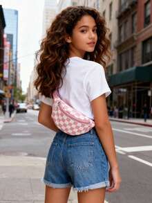 尼龙格子单肩包，时尚斜挎胸包，青少年适用