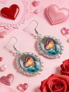 suteyi A Pair Of Unique Heart-Shaped Beach-Themed Valentine's Day Earrings, A Romantic Gift Accessory For Couples. - Silver - View 2