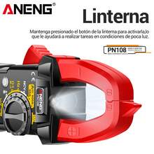 Pinza Amperimetrica Multimetro Digital De Pinza Profesional Aneng PN108 Resistencia Identificación De Cables Vivos Y Neutros Capacitancia Diodo Temperatura - Rojo - Ver 7
