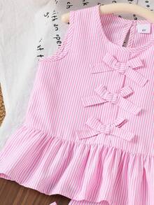 2件套 女童甜美条纹蝴蝶结无袖上衣和蝴蝶结短裤套装，夏季 - 粉色 - 查看 5