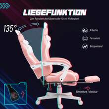 Ergonomic Gaming Chair With Lumbar Support, Footrest, Cat-Ear Armrests, Headrest, Adjustable Height And Reclining Function - Pink