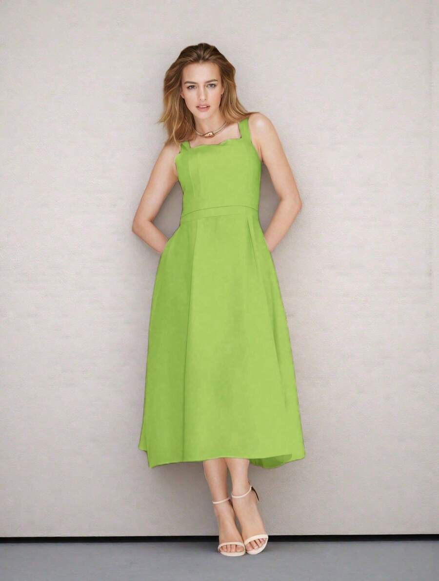 Tailored Dress With Built-In Bra Cups. Fashion Items!!! - Light Green - View 1