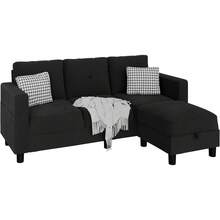 Sofás seccionales convertibles para sala de estar, sofá en forma de L, juego de sofá modular de 3 asientos con tela de poliéster y sofá otomano movible para apartamentos, oficina (gris oscuro) - negro - - Ver 7