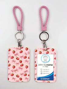 1pc ABS Pink Rope Bow Strawberry Heart Pattern Fashion Keychain Pendant, Bag Charm, Student Bus Protector - Multicolor - View 4