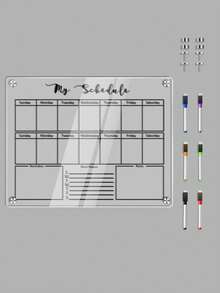 1 套磁性亚克力白板，磁性冰箱贴备忘录计划展示板，图案字体模板，透明白板，适用于计划展示、备忘录、日历（包含 6 支白板笔、磁性螺丝） - 白色 - 查看 8