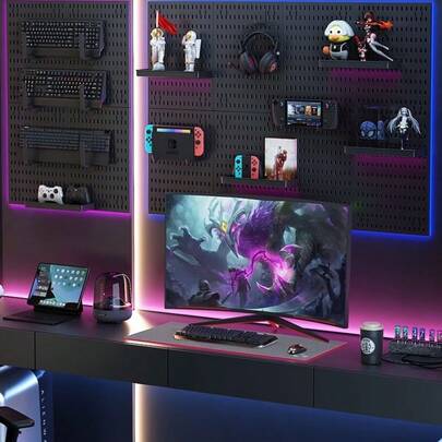 No-Drill Pegboard, Wall Mounted Storage Rack, Easy To Install Perforated Board Wall Shelf, Wall Hanging Storage Rack, Study/Gaming Room Storage Display Rack, Kitchen Storage Accessories, Desktop Pegboard Rack For Student Dorm, Wall-Mounted Perforated Board Storage Cabinet, Desk Organizer Shelf, 1pc Wall-Mounted Pegboard Storage Rack, Simple Installation, Thickened Wall-Mounted Design, Perfect Space Utilization Solution For Bathroom, Kitchen, Living Room, Office, Decorative Board